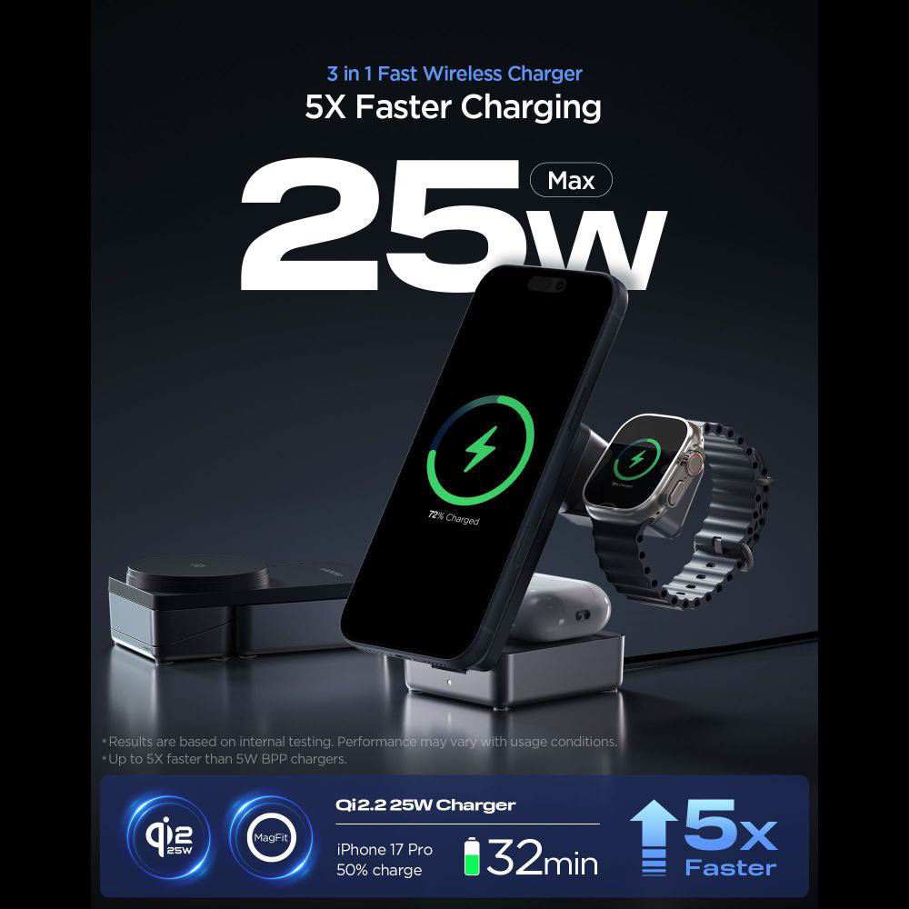 Ładowarka Sieciowa Bezprzewodowa Spigen EF323MQ Essential 3in1, 25W, Czarna ACH10398