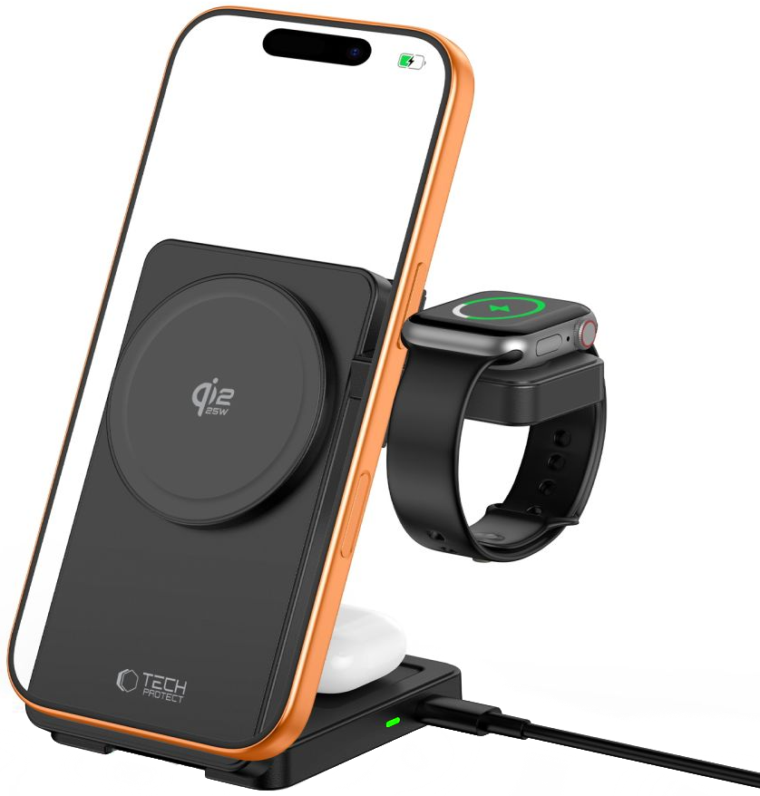 Ładowarka sieciowa bezprzewodowa Tech-Protect A56 3w1, 25W, czarna
