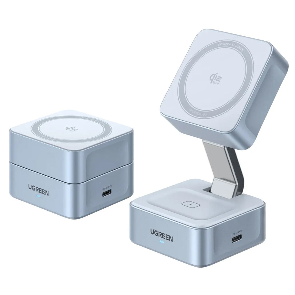 Ładowarka sieciowa bezprzewodowa UGREEN W752 2w1, 35W, 3A, 1 x USB-C, Niebieska