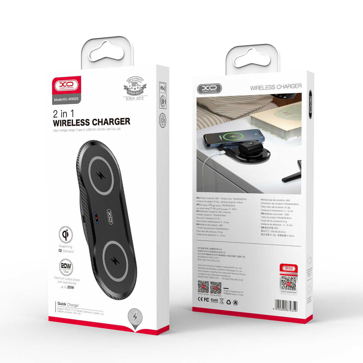 Bezprzewodowa ładowarka sieciowa XO Design WX026, 20 W, 1,1 A, czarna