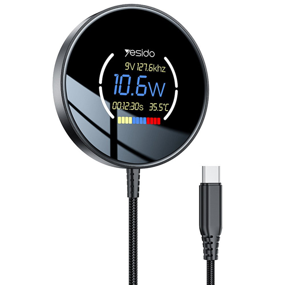 Ładowarka Sieciowa Bezprzewodowa Yesido DS28 Display, 15W, 1.67A, Czarny