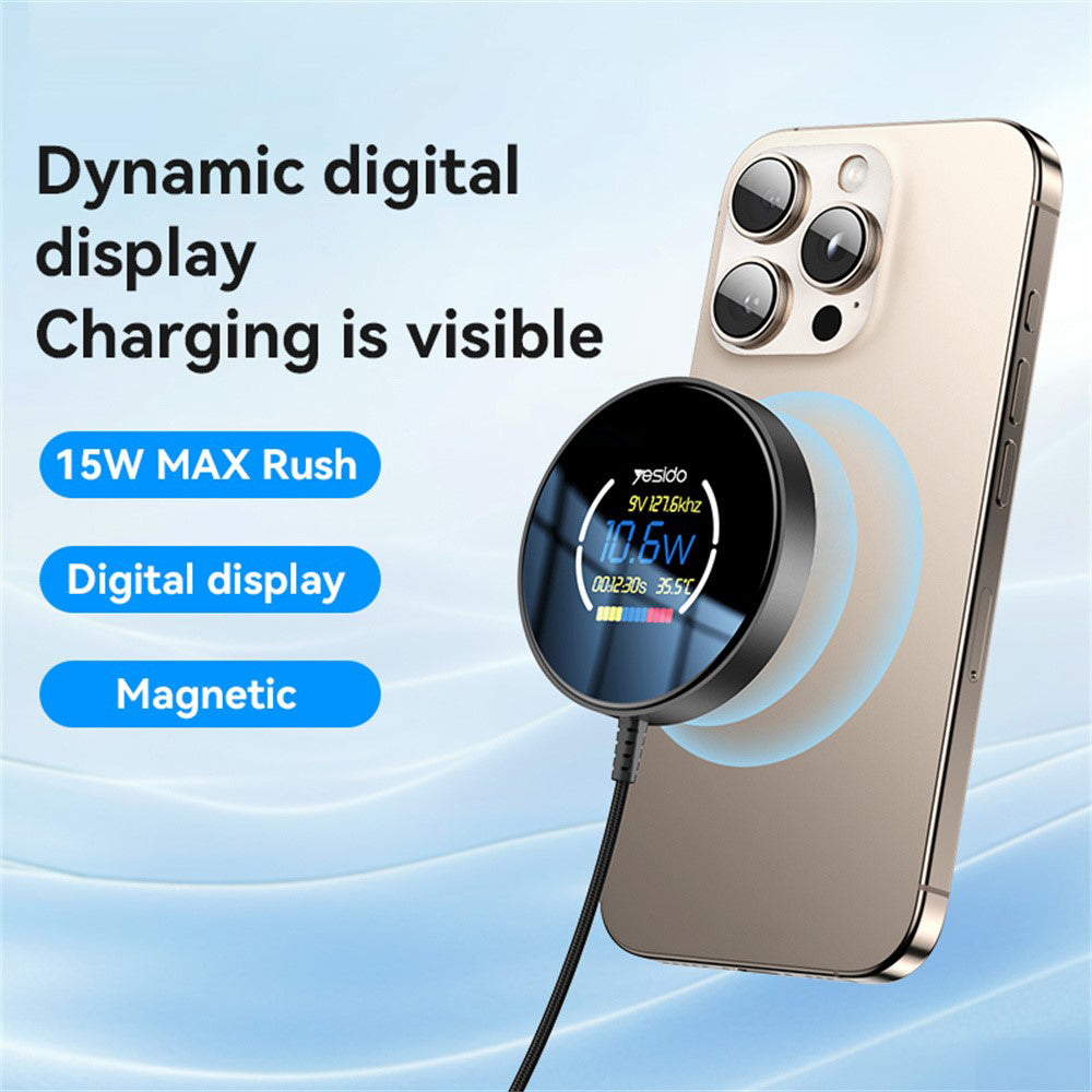 Ładowarka Sieciowa Bezprzewodowa Yesido DS28 Display, 15W, 1.67A, Czarny
