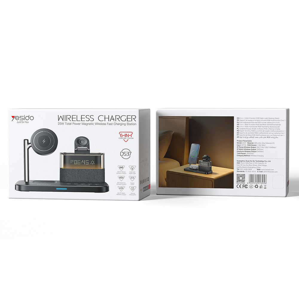 Ładowarka Sieciowa Bezprzewodowa Yesido DS37 Display 3w1, 25W, 1.67A, Czarny