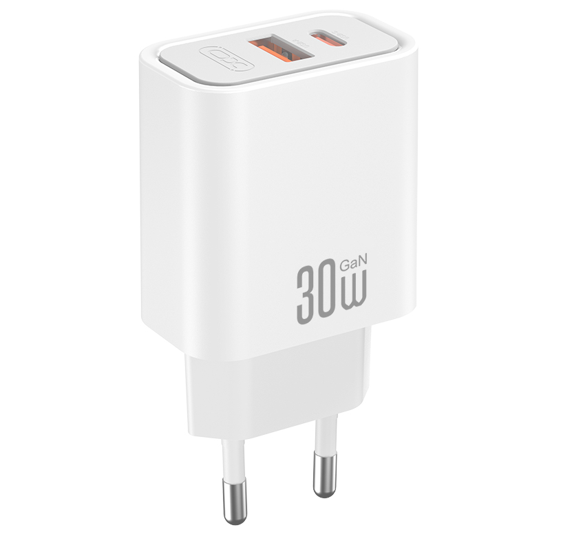 Ładowarka sieciowa XO Design CE42, 30W, 3A, 1 x USB-A - 1 x USB-C, Biała