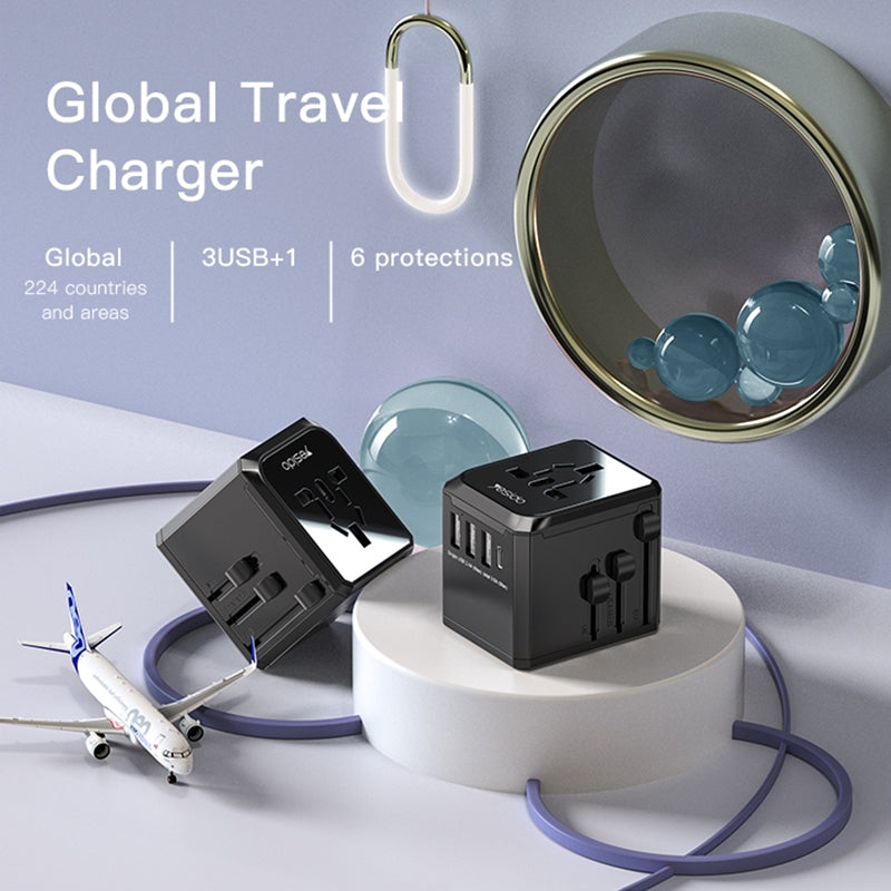 Ładowarka sieciowa Yesido MC10 Travel, 12W, 2.4A, 1 x USB-C - 3 x USB-A, Czarny