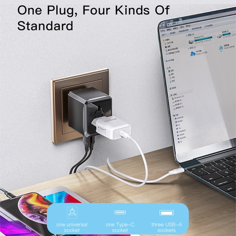 Ładowarka sieciowa Yesido MC10 Travel, 12W, 2.4A, 1 x USB-C - 3 x USB-A, Czarny