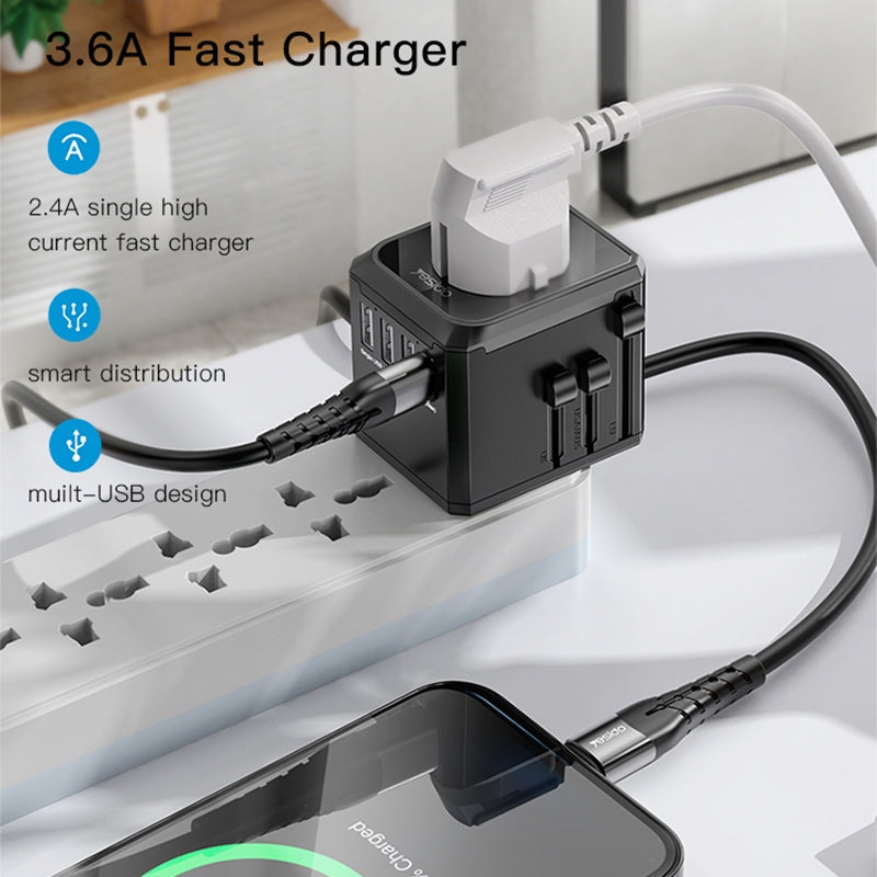Ładowarka sieciowa Yesido MC10 Travel, 12W, 2.4A, 1 x USB-C - 3 x USB-A, Czarny
