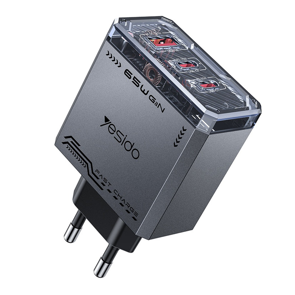 Ładowarka sieciowa Yesido YC101, 65W, 3.25A, 1 x USB-A - 2 x USB-C, Czarny