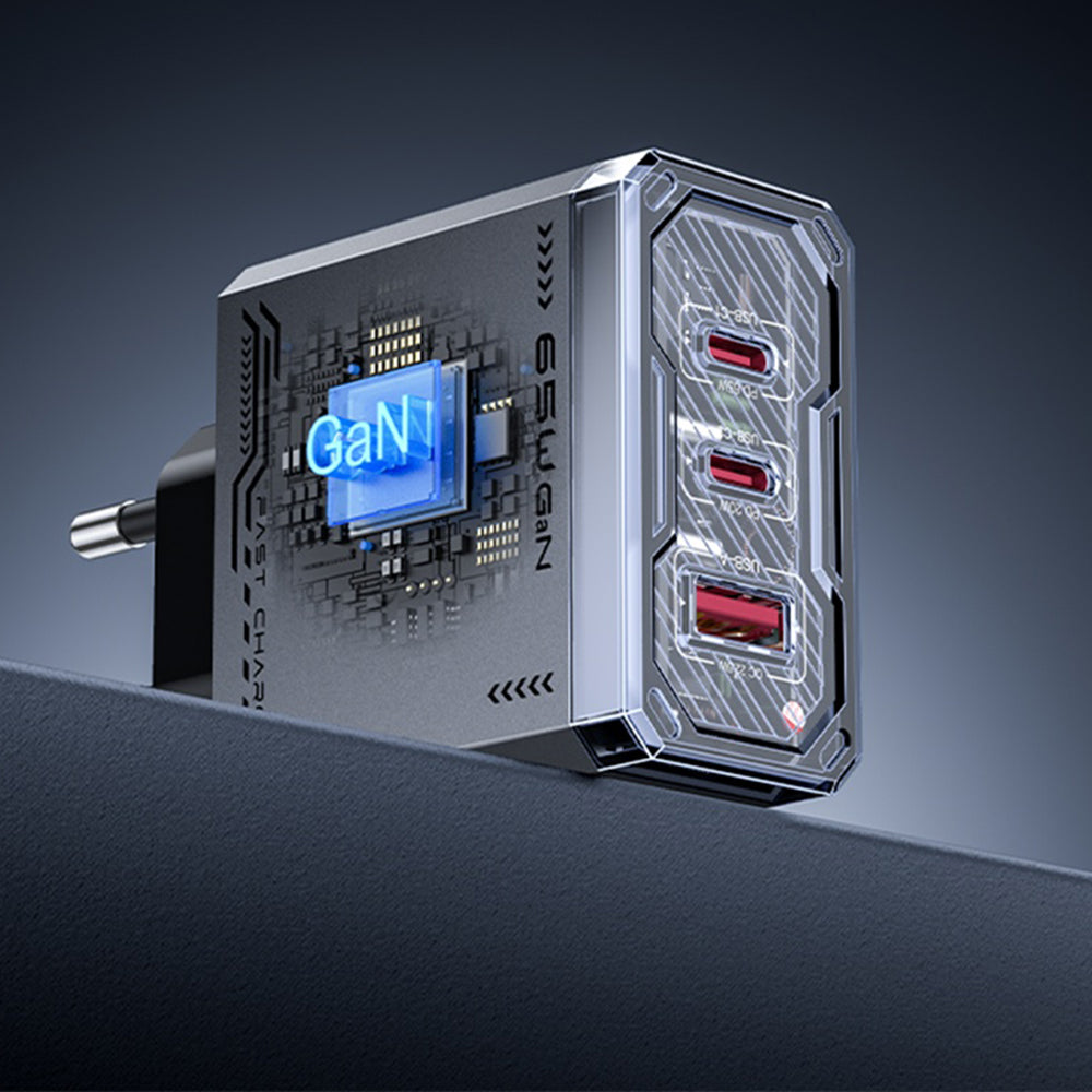 Ładowarka sieciowa Yesido YC101, 65W, 3.25A, 1 x USB-A - 2 x USB-C, Czarny