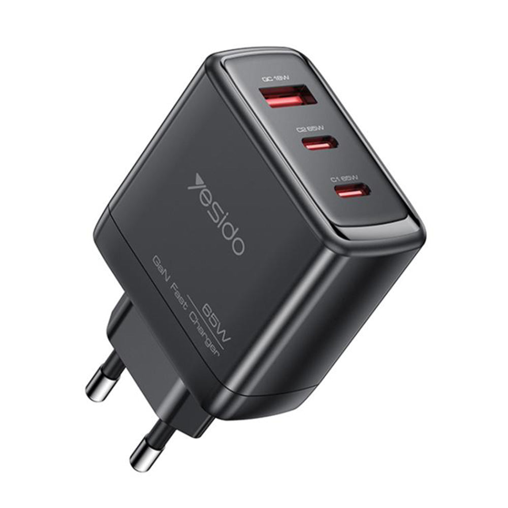 Ładowarka sieciowa Yesido YC144, 65W, 3.25A, 1 x USB-A - 2 x USB-C, Czarny