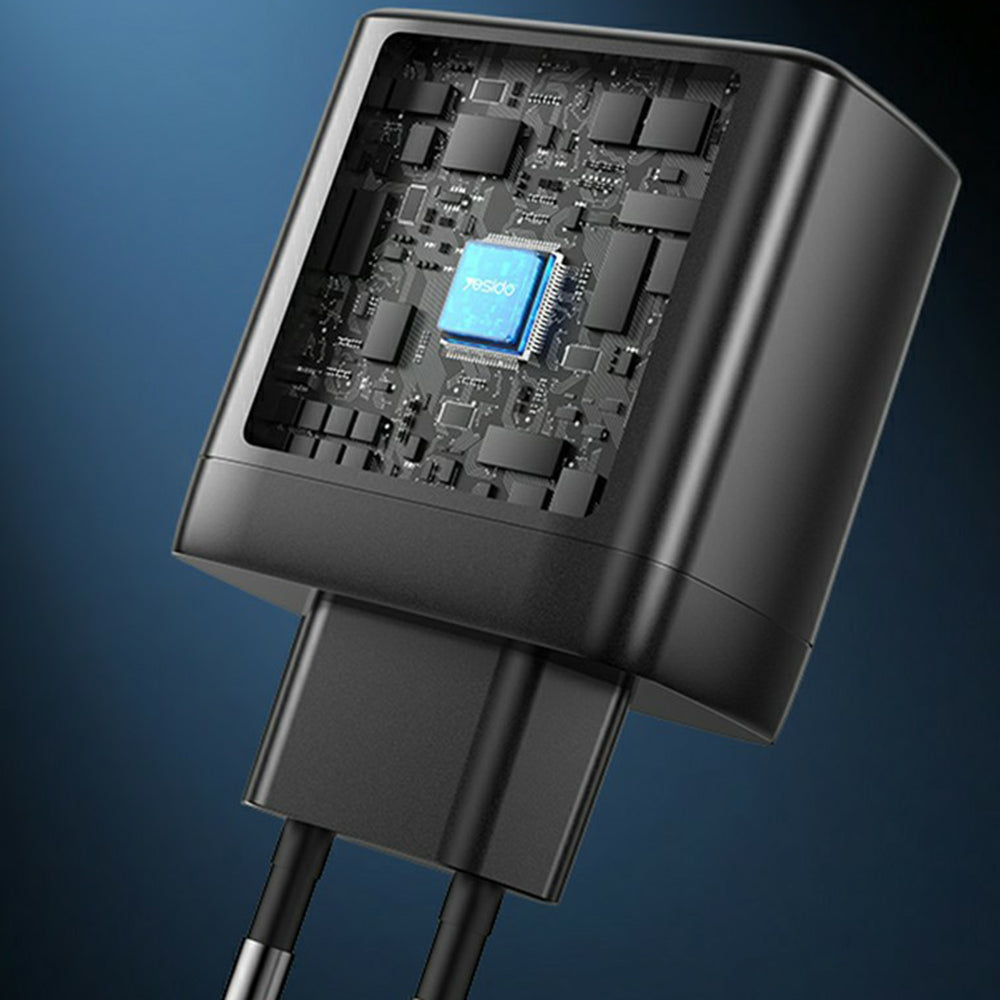 Ładowarka sieciowa Yesido YC144, 65W, 3.25A, 1 x USB-A - 2 x USB-C, Czarny