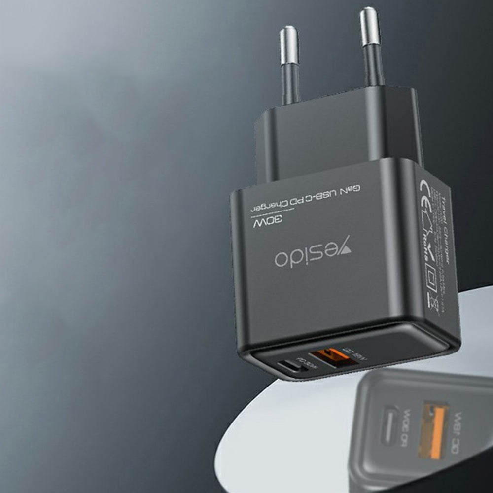 Ładowarka sieciowa Yesido YC64, 30W, 3A, 1 x USB-A - 1 x USB-C, Czarny
