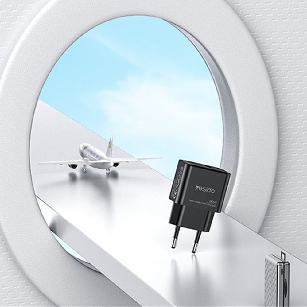 Ładowarka sieciowa Yesido YC64, 30W, 3A, 1 x USB-A - 1 x USB-C, Czarny