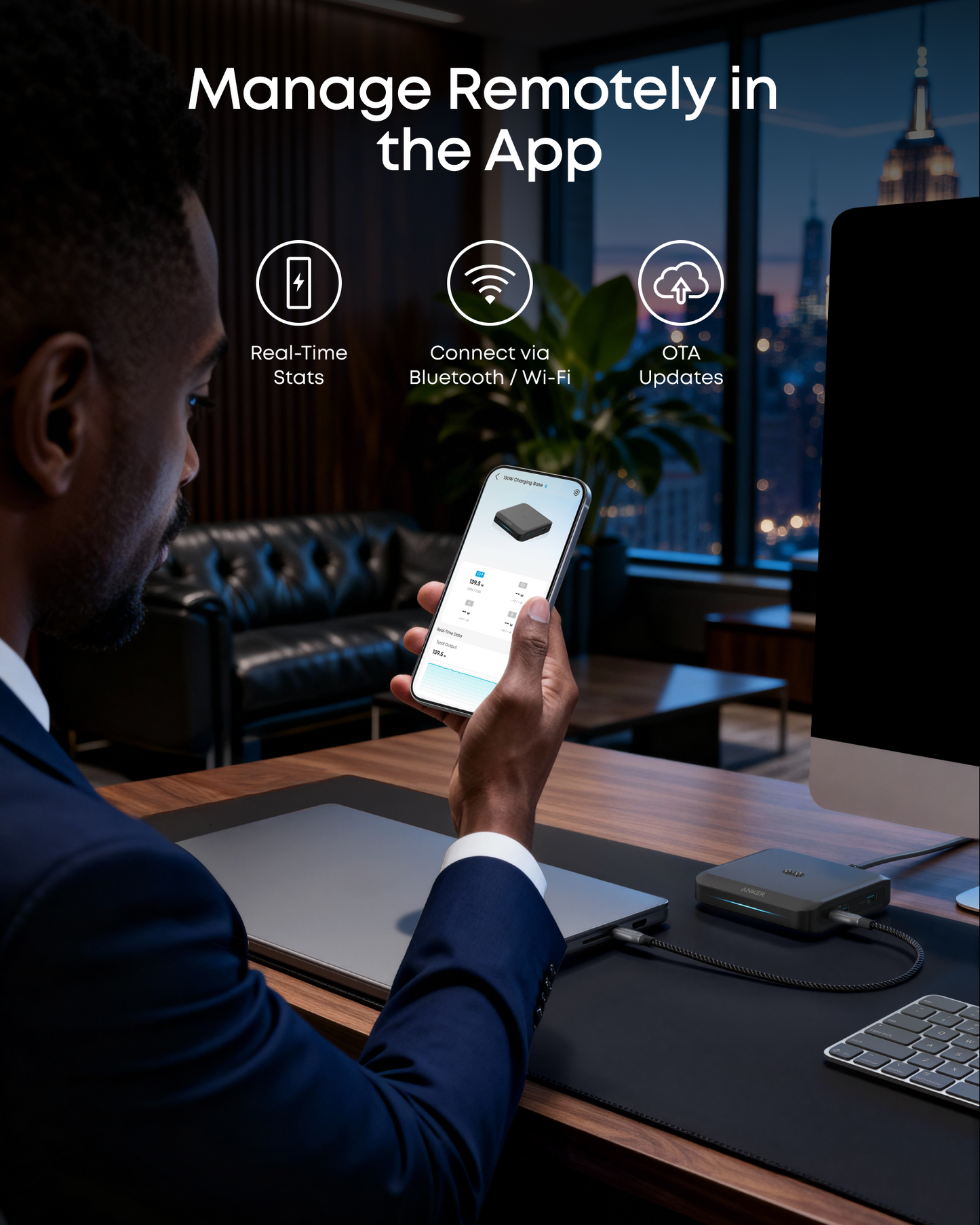 Ładowarka Stacja Anker do zewnętrznej baterii Prime, 150W, 5A, 1 x Pogo Pin - 1 x USB-A - 2 x USB-C, Czarny A1903G11