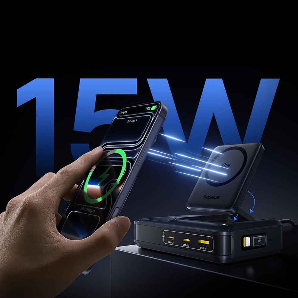 Ładowarka stacja Baseus Nomos NH21 QI 5w1, 160W, 5A, 1 x USB-A - 2 x USB-C, czarna E0121700