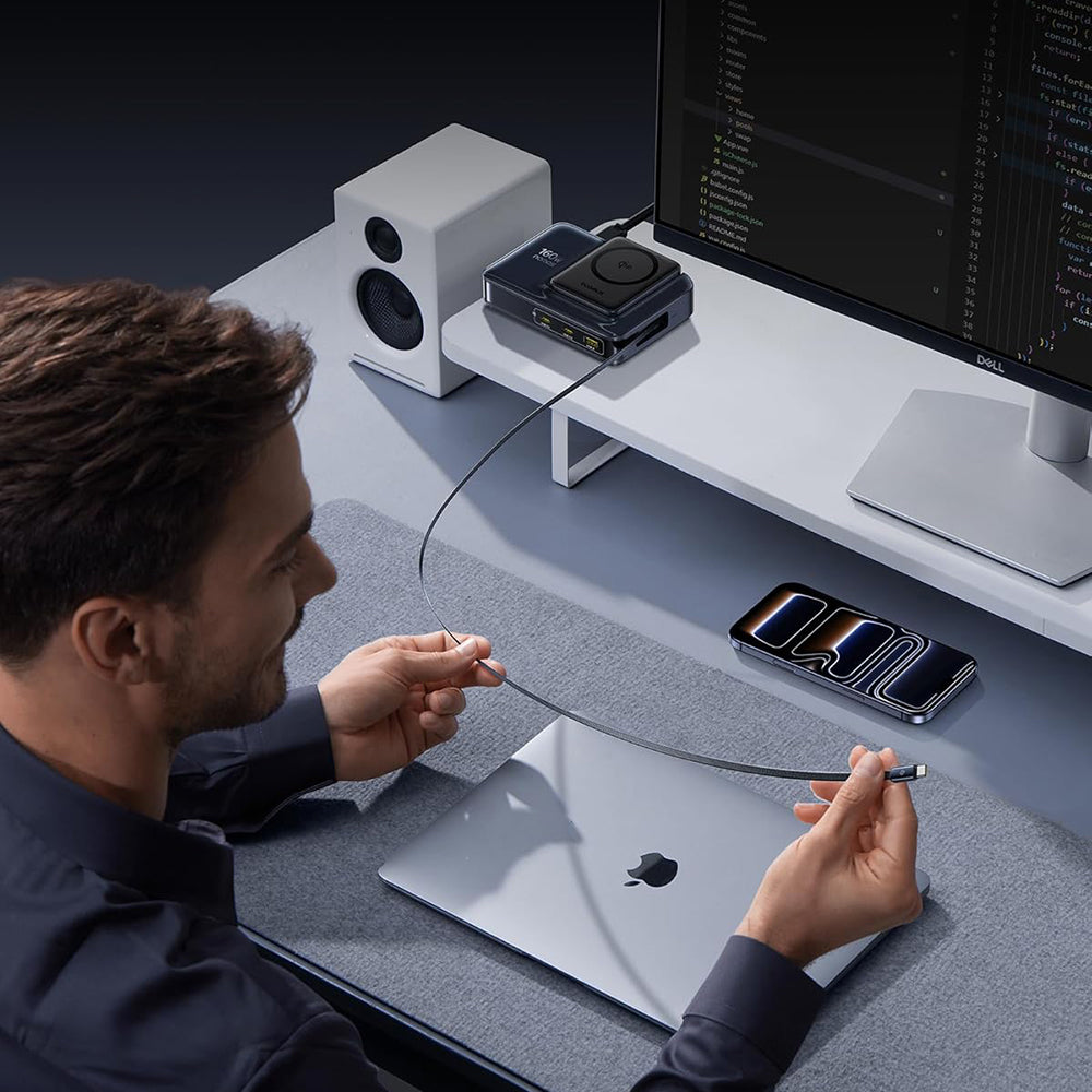 Ładowarka stacja Baseus Nomos NH21 QI 5w1, 160W, 5A, 1 x USB-A - 2 x USB-C, czarna E0121700