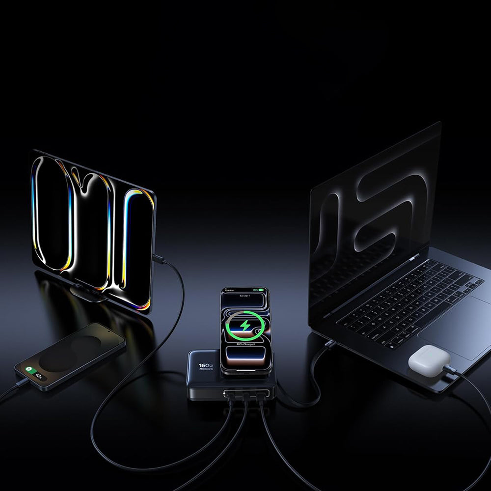 Ładowarka stacja Baseus Nomos NH21 QI 5w1, 160W, 5A, 1 x USB-A - 2 x USB-C, czarna E0121700
