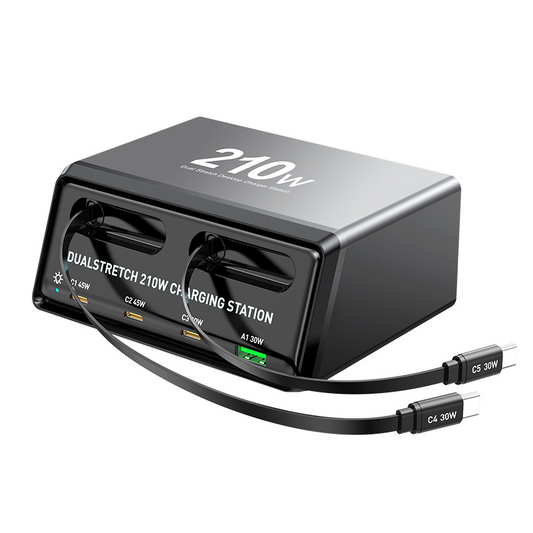Stacja ładowania z kablem USB-C OEM WLX-60E, 210W, 3A, 1 x USB-A - 3 x USB-C, Szary