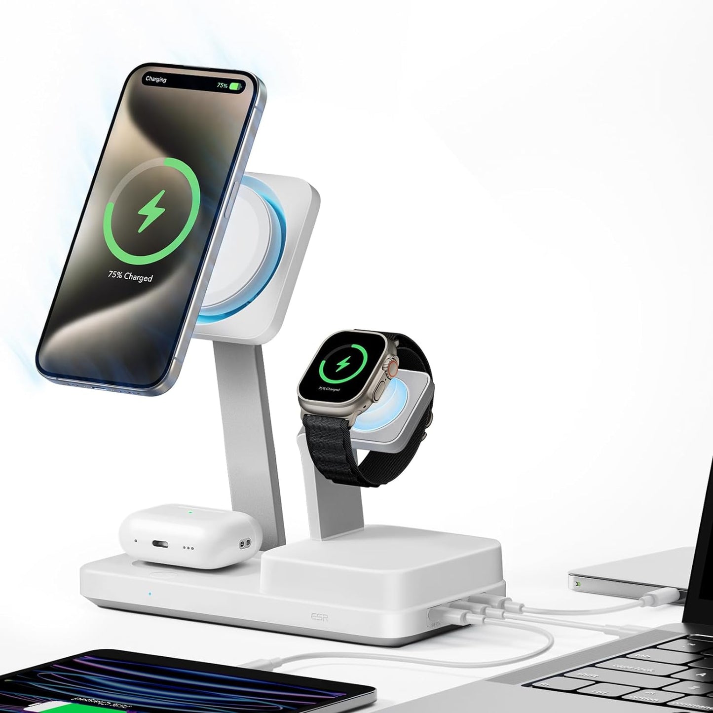 Ładowarka Stacja ESR CryoBoost QI 6w1, 100W, 2 x USB-A - 1 x USB-C, Biała