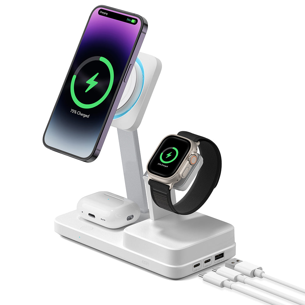 Ładowarka Stacja ESR CryoBoost QI 6w1, 100W, 2 x USB-A - 1 x USB-C, Biała