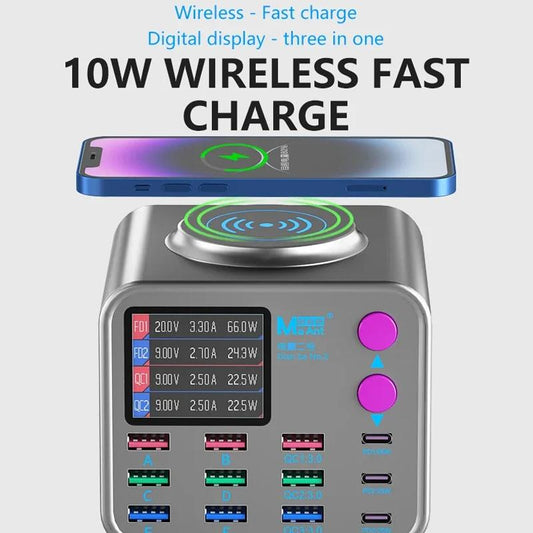 Ładowarka Stacja MaAnt DianBa No.2 QI, 300W, 3A, 3 x USB-C - 9 x USB-A, Szara