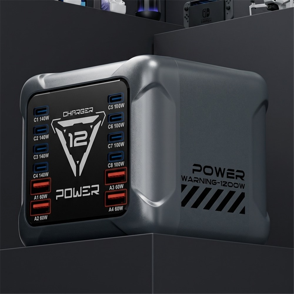 Ładowarka Stacja OEM BK-127D, 280W, 5A, 4 x USB-A - 8 x USB-C, Szary