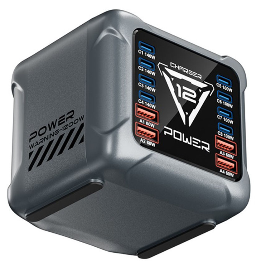 Ładowarka Stacja OEM BK-127D, 280W, 5A, 4 x USB-A - 8 x USB-C, Szary