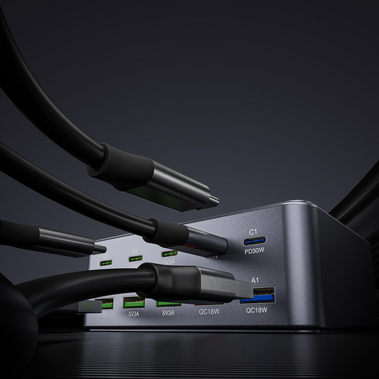 Ładowarka Stacja OEM HW33, 100W, 3A, 5 x USB-A - 5 x USB-C, Szara