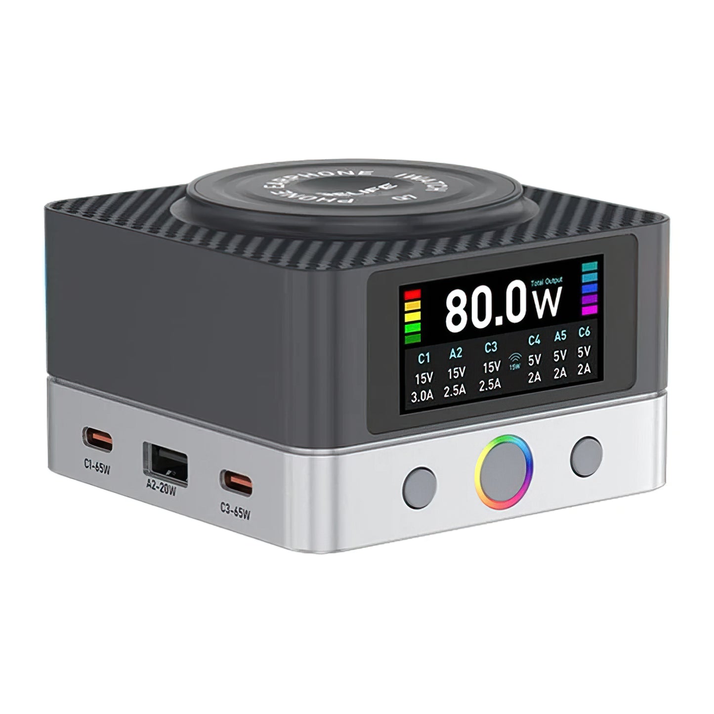 Ładowarka Stacja Relife Q7 QI, 80W, 3.25A, 2 x USB-A - 4 x USB-C, Szara