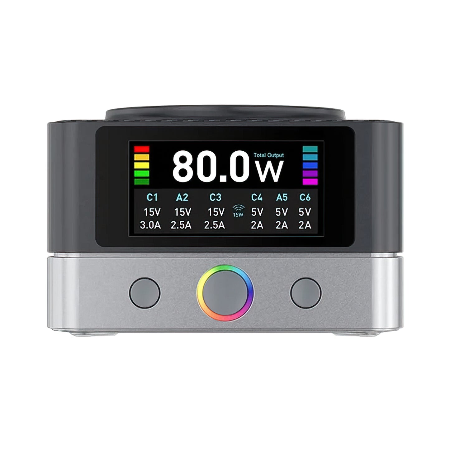 Ładowarka Stacja Relife Q7 QI, 80W, 3.25A, 2 x USB-A - 4 x USB-C, Szara