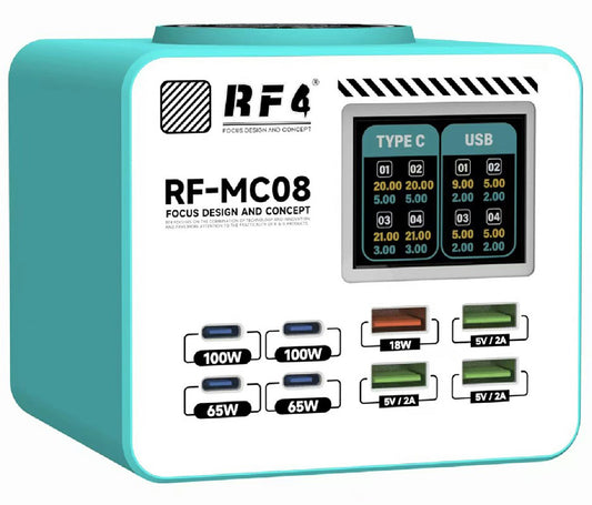 Ładowarka Stacja RF4 RF-MC08, 150W, 5A, 4 x USB-A - 4 x USB-C, Turkusowa