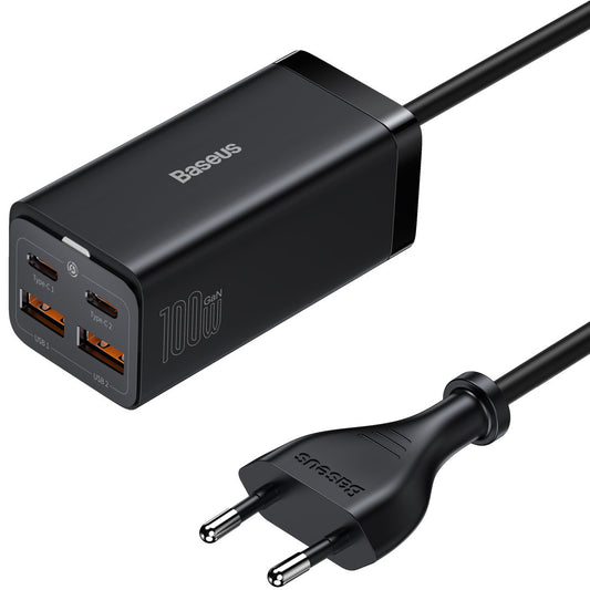 Ładowarka stacja USB-C Baseus GaN3 Pro, 100W, 5A, 2 x USB-A - 2 x USB-C, Czarny, Powystawowy CCGP000101