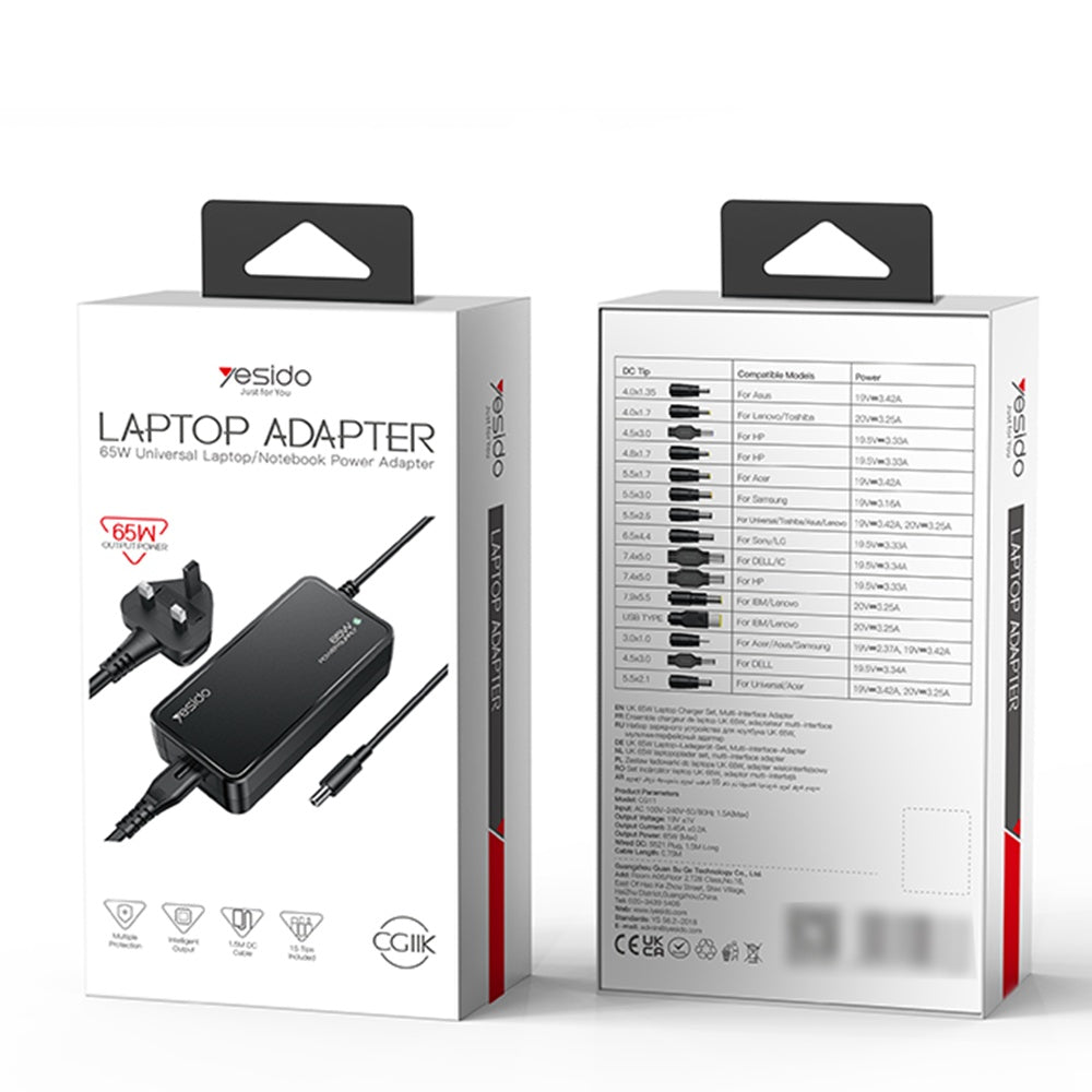 Ładowarka Yesido CG11E, 65W, Uniwersalna, Czarna