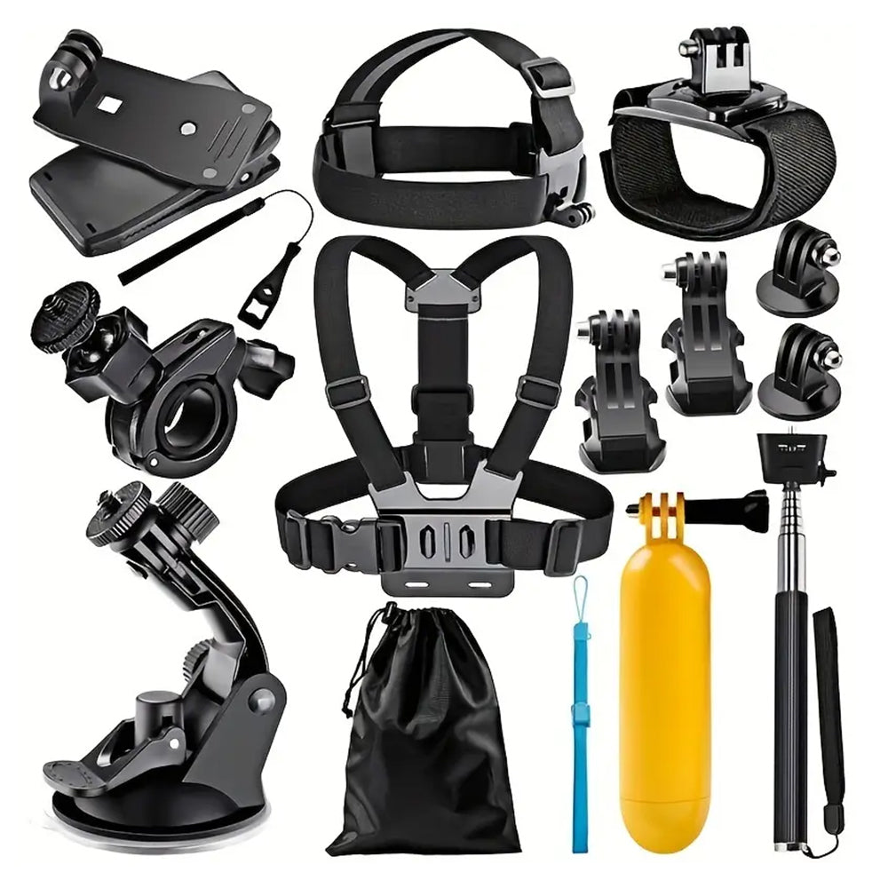 Zestaw Akcesoriów do Kamery Sportowej Techsuit SA15 dla GoPro / SJCAM Series, 15w1, Czarny