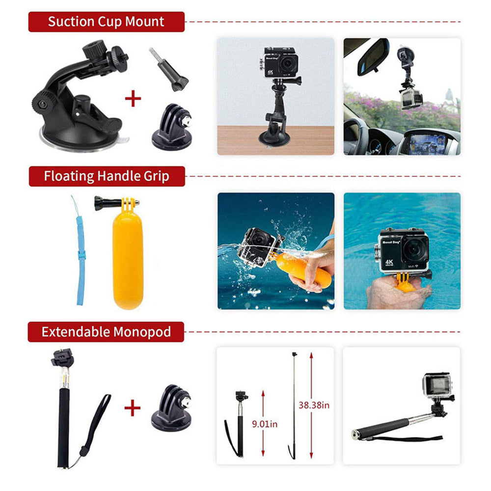 Zestaw Akcesoriów do Kamery Sportowej Techsuit SA15 dla GoPro / SJCAM Series, 15w1, Czarny