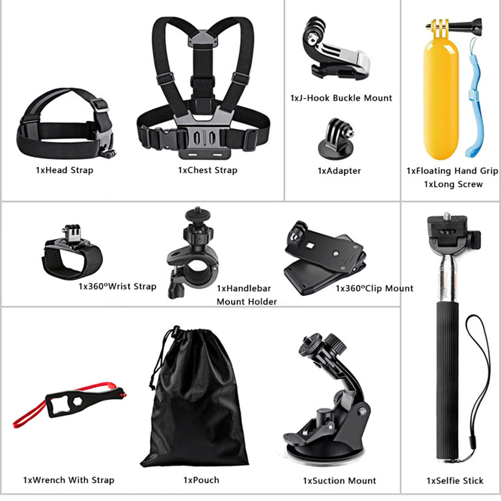 Zestaw Akcesoriów do Kamery Sportowej Techsuit SA15 dla GoPro / SJCAM Series, 15w1, Czarny