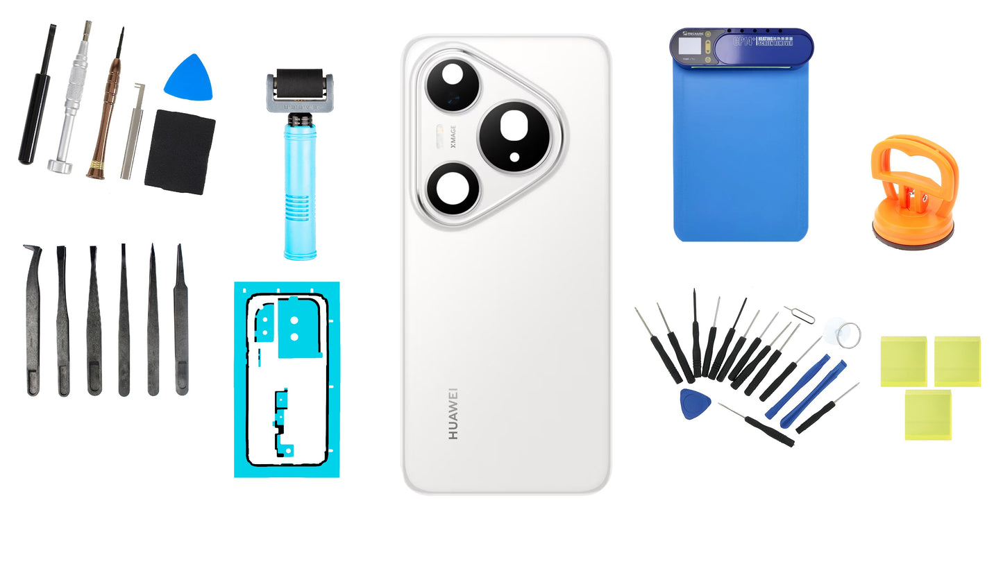 Zestaw tylnej pokrywy baterii Huawei Pura 80 Pro Glazed White Service Pack oraz dedykowane narzędzia serwisowe