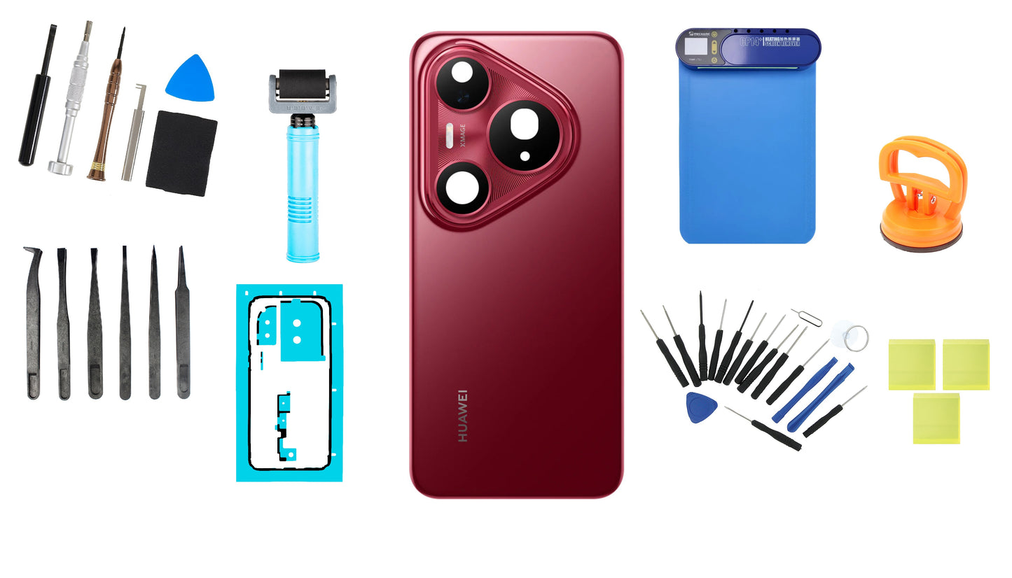 Zestaw tylnej klapki baterii Huawei Pura 80 Pro Glazed Red Service Pack i dedykowane narzędzia serwisowe