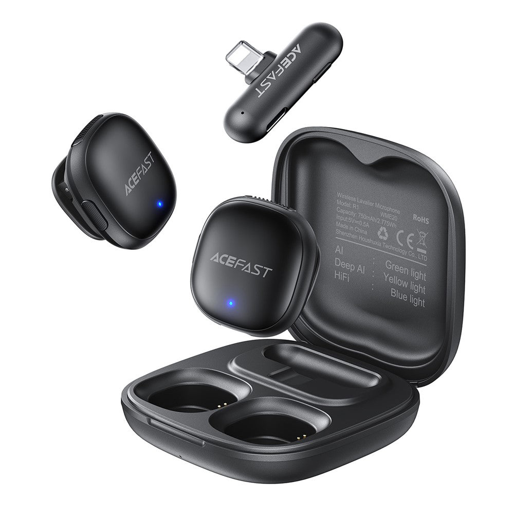 Lavaliera Acefast R1, Lightning, Zestaw 2 sztuki, Czarna