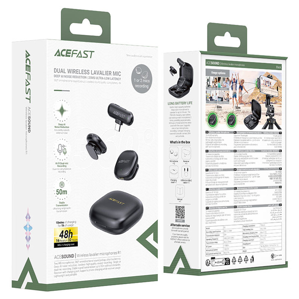 Lavalier Acefast R1, USB-C, Zestaw 2 sztuki, Czarny