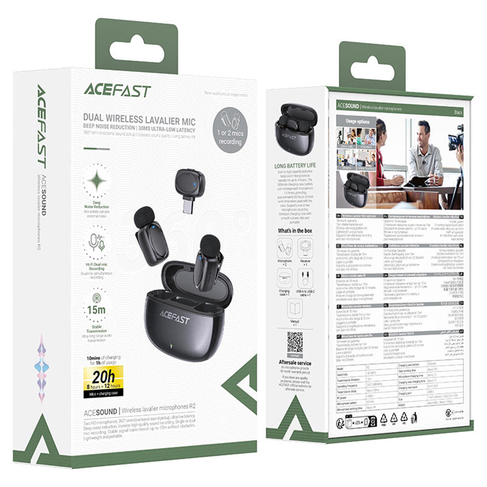 Lavalier Acefast R2, USB-C, Zestaw 2 sztuki, Czarny