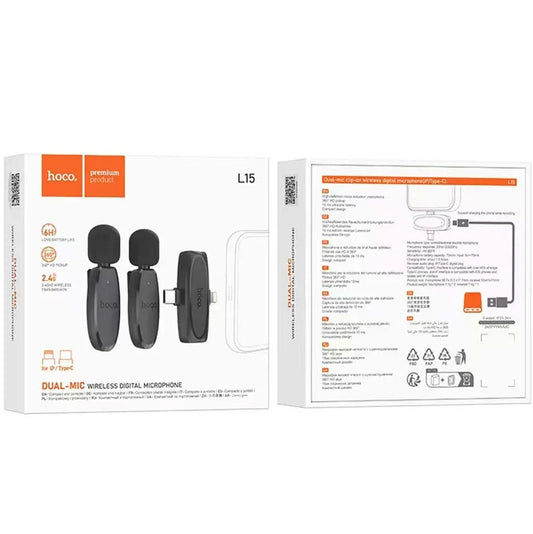 Kawalerka Bluetooth HOCO L15, USB-C / Lightning, zestaw 2 sztuk, czarny