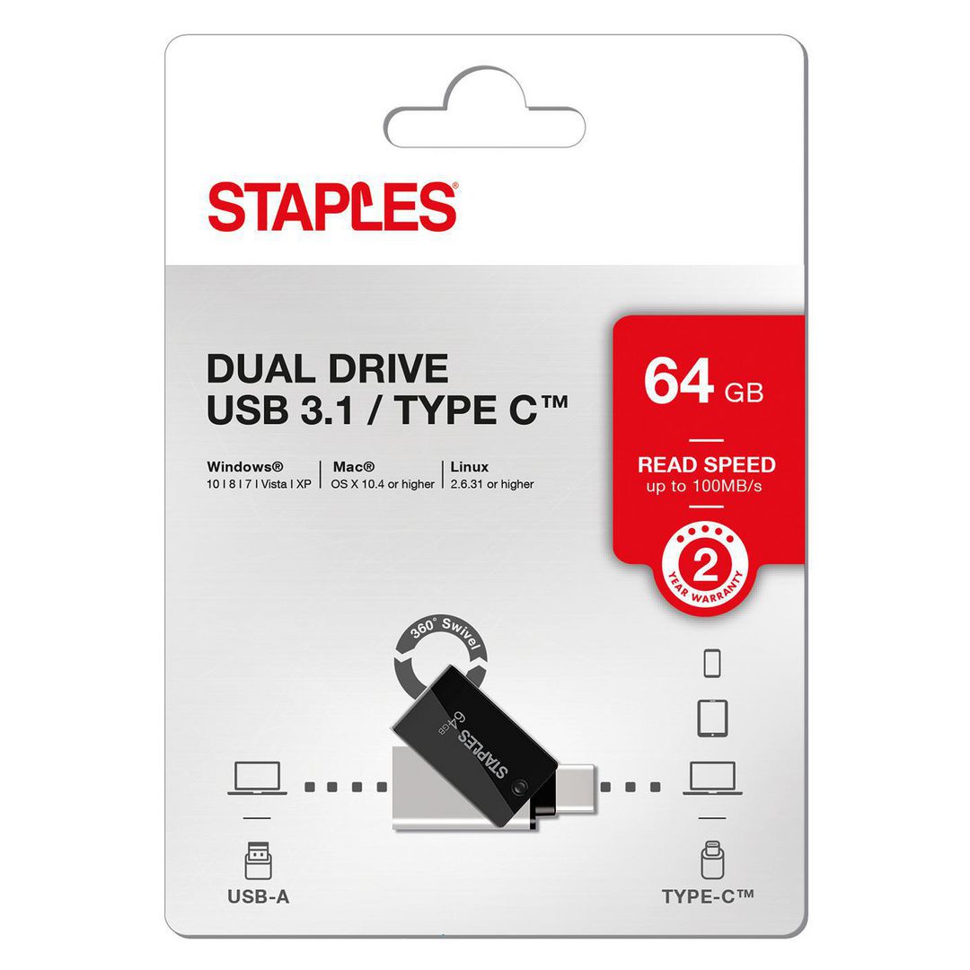 Zewnętrzna pamięć USB-A 3.1 / USB-C Staples K23, 64Gb EKMMD64GK233CST