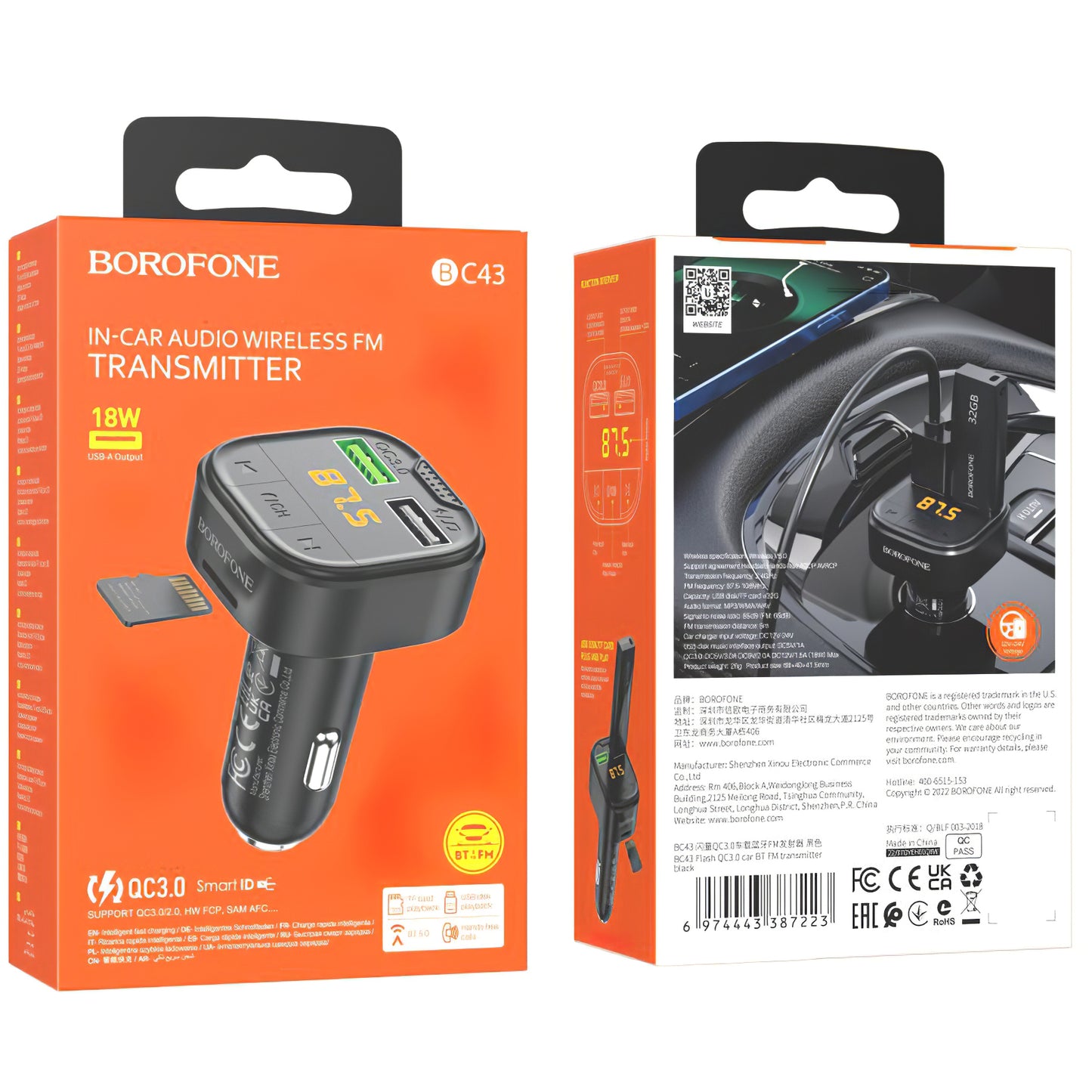 Modulator FM Bluetooth Borofone BC43 Flash, 2 x USB-A - 1 x microSD