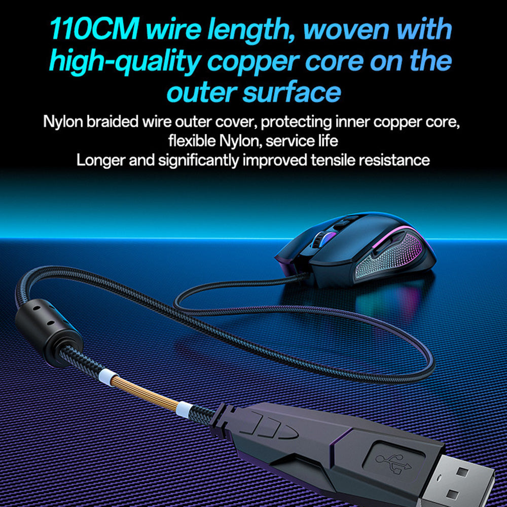 Mysz Gamingowa Przewodowa USB Yesido KB20, RGB, 1000DPI - 7200DPI, Czarna