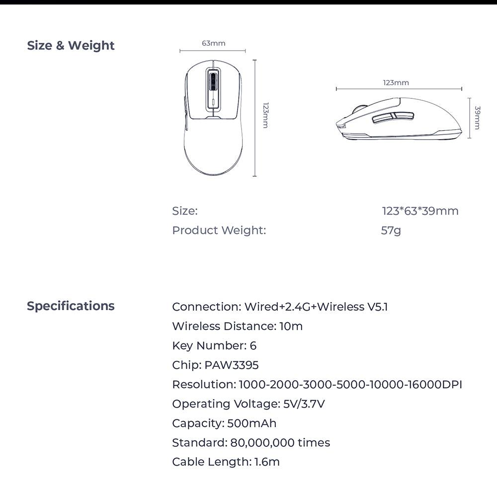 Mysz Gamingowa Bezprzewodowa HAVIT MS969WB, RGB, 1000DPI - 16000DPI, BT / Wi-Fi / Przewodowa, Czarna