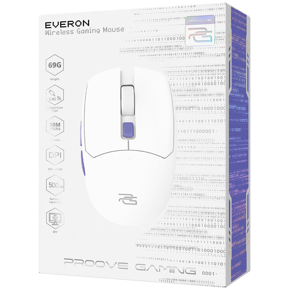 Mysz Gamingowa Bezprzewodowa Proove Everon, 800DPI - 10000DPI, Biała WMEV00022002