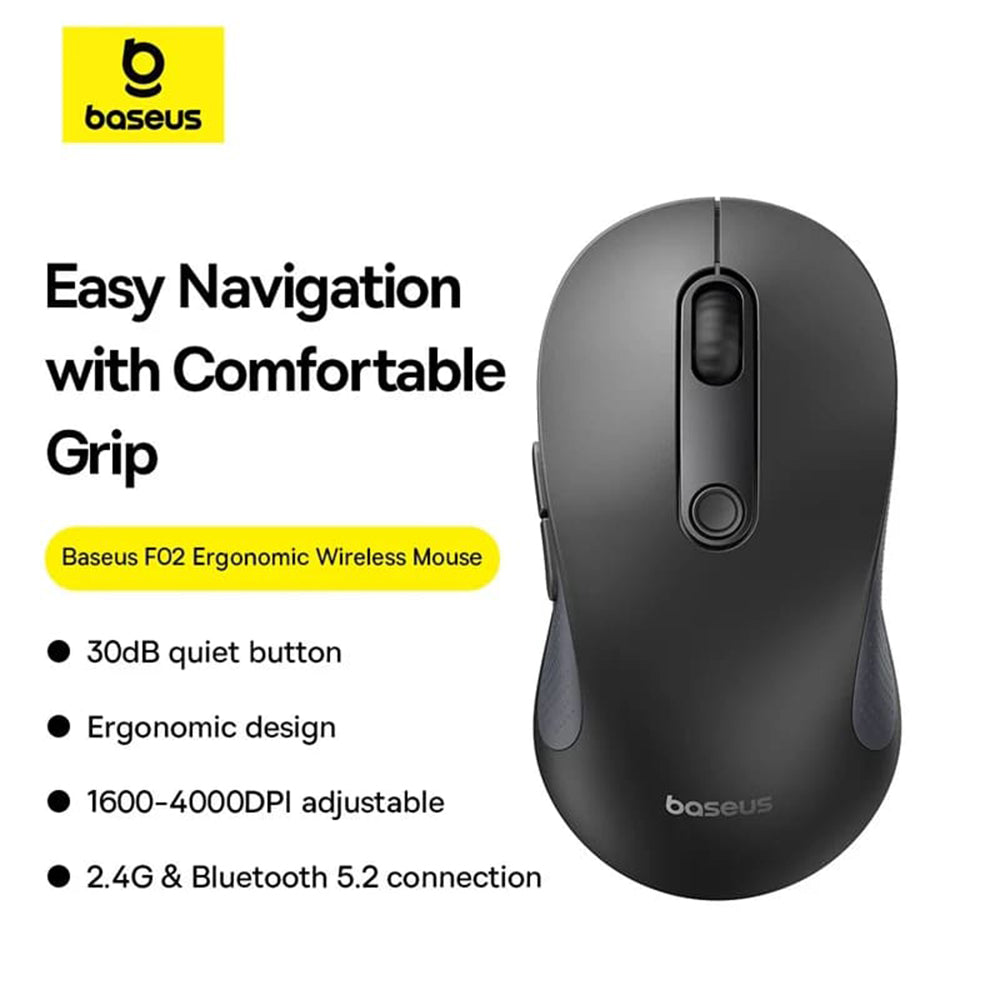 Mysz bezprzewodowa Baseus F02, 4000DPI, BT / Wi-Fi, czarna B0105555505111-01