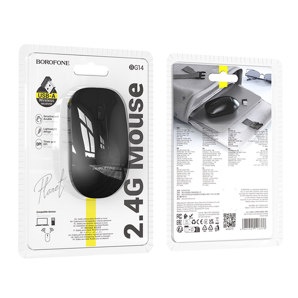 Mysz bezprzewodowa Borofone BG14 Planet, 1000DPI, BT / Wi-Fi, Czarna