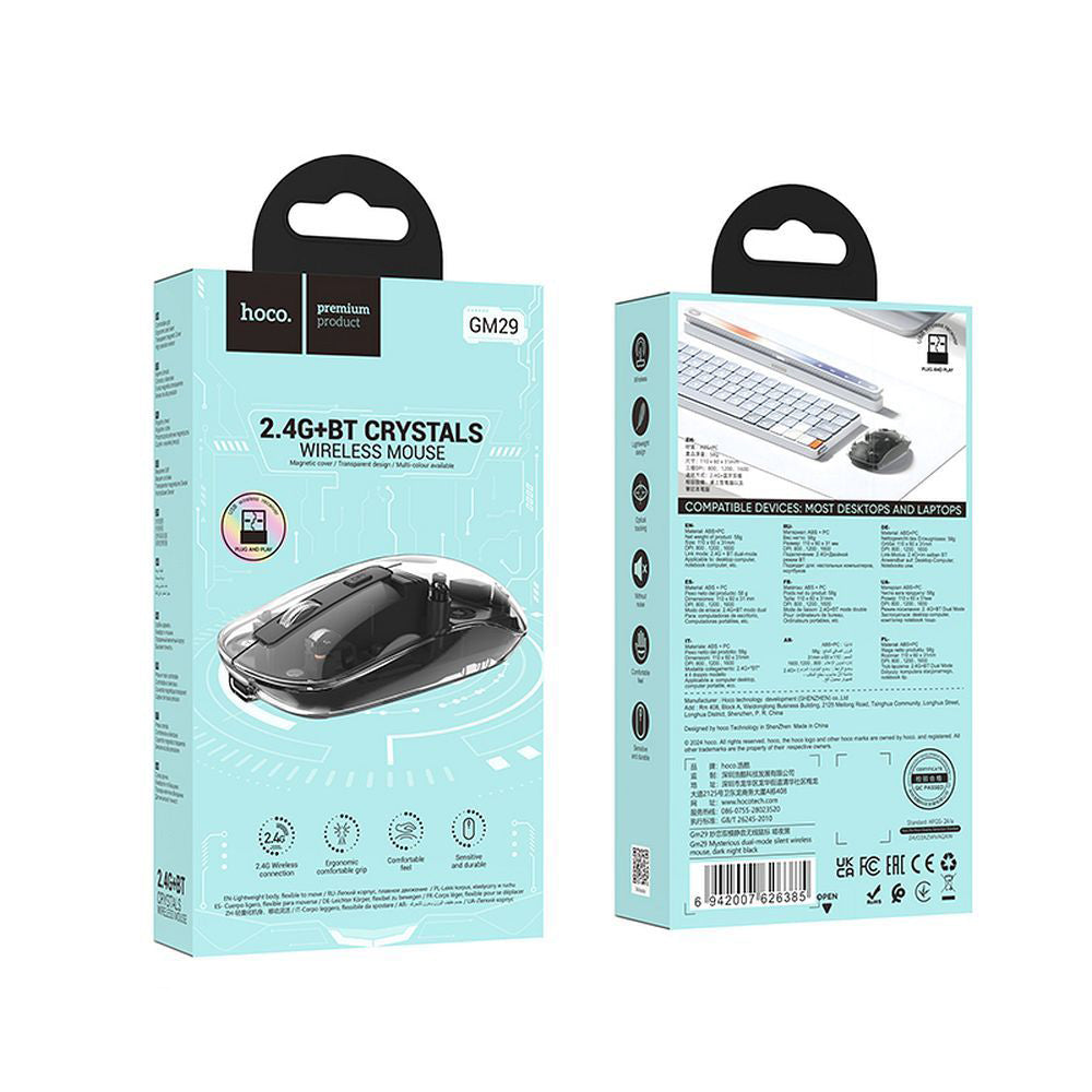 Bezprzewodowa mysz HOCO GM29, 1600DPI, BT / Wi-Fi, Czarna